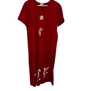 Vintage Cité Red Kokopelli Southwest Graphic Maxi T-Shirt Dress Size Large